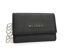 BVLGARI ブルガリ キーケース ウィークエンド 32583 ブラック グレー PVC×レザー ユニセックス 6連 シルバー金具【本物保証】 BVLGARI ブルガリ キーケース ウィークエンド 32583 ブラック グレー