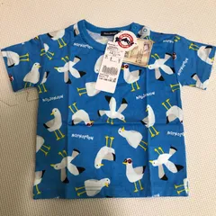 ムージョンジョン（Moujonjon）　カモメ柄半袖Tシャツ　キッズ　ブルー　90cm　【未使用・タグ付き】