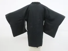 【一輝堂】羽織 黒羽織 花柄 羽織紐付き 身丈約82cm 裄丈約64.5cm 正絹 着物 美品 25z12-6890