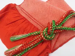 【一輝堂】和装小物 帯締め帯揚げセット 振袖用 丸組 金糸 総絞り 美品 帯締 帯揚 25w12-14682