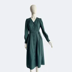 ANAYI アナイ シャツワンピース グリーン Vネック ベルト付き