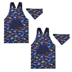 COLORFUL CANDY STYLE バッククロス子どもエプロン(100～120cm) 発見!探検!恐竜大陸(ネイビー) 2枚セット 男の子 かっこいい 子供用 子供 こども エプロン 三角巾 セット キッズエプロン 子供用 幼児 小学生 可愛い かわ 0