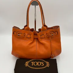 TOD'S トッズ ハンドバッグ ショルダーバッグ キャメル オレンジ レザー シボ革 ロゴチャーム イタリア製
