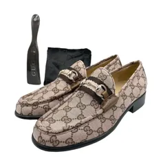 未使用品 GUCCI グッチ ローファー シューズ 靴 モカシン ホースビット GGキャンバス レザー シェリーライン レディース 6C(23.5cm相当) ブラウン ベージュ ピンク