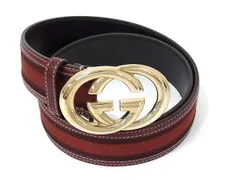 GUCCI グッチ ベルト シェリーライン インターロッキングG 162922 ブラウン キャンバス レザー レディース ゴールド金具 美品【本物保証】 GUCCI グッチ ベルト シェリーライン インターロッキングG 162922
