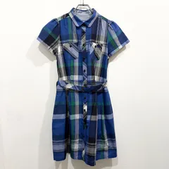BURBERRY BLUE LABEL シャツワンピース ワンポイント ロゴ刺繍 ブルー系 チェック 麻混 ベルト付き サイズ36【送料込み】