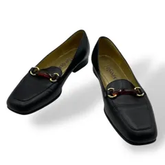 美品　Yves Saint Laurent イヴサンローラン　ビットローファー　レザーシューズ　パンプス　スクエアトゥ　鼈甲　ゴールド金具　黒　ブラック　22.5cm 35 1/2