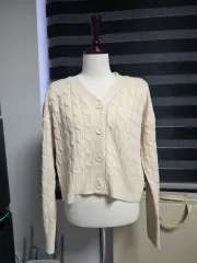 アイボリー ケーブル編み ニット カーディガン