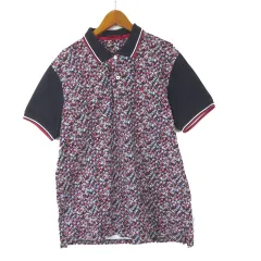 キャロリーナヘレラ CAROLINA HERRERA ゴルフ ポロシャツ 花柄 ロゴ 刺繍 コットン 鹿の子 半袖 L 紺 ネイビー 白 ホワイト 赤 レッド