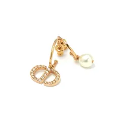 クリスチャンディオール CHRISTIAN DIOR PETIT CD ピアス イヤリング ゴールド ロゴ ラインストーン パール フープ