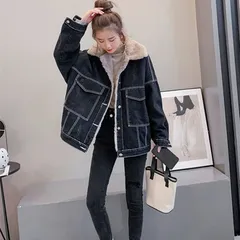 レディース Gジャン 裏起毛 デニムジャケット 長袖 ジージャン 裏ボアジャケット ショート丈 秋 冬物 ヴィンテージ 黒い アウター カジュアル56712