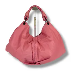 ボッテガヴェネタ　BOTTEGA VENETA ワンショルダーバッグ　ホーボーバッグ　ピンク　レザー　編み込み　イントレチャート