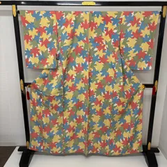 小紋 裄66 カラフルな紅葉の染め 正絹 着物 MK-2629