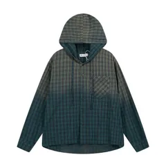 新品未使用 h アメリカンヴィンテージ  グラデーションチェック フード付きシャツ ルーズシルエット 長袖 男女兼用 カップル対応 春秋向け シャツアウター