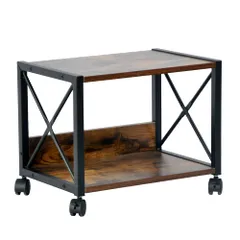 机下/机上両対応 プリンタースタンド 2段 サイドテーブル キャスターとアジャスター付き プリンターラック 幅44奥行30 オフィス/ホーム用 プリンター台 (ヴィンテージ調)