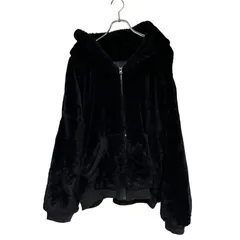 C419 関ファ ジップアップ パーカー ブラック フード カジュアル シンプル 黒 レディース 4L