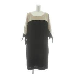 オペーク OPAQUE ワンピース ひざ丈 M ベージュ 黒 ブラック 五分袖 袖リボン /RR