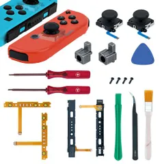 McbazelSwitch用ジョイコン修理キット修理工具付きJoy-Conコントローラー交換部品セット左右スライドレールセンサー/ライトケーブル/バックルロック付き修理ガイド付属