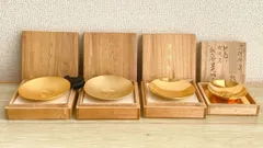 【ZK223】K24GPメッキ金杯 ×4点　木箱入　金メッキ 縁起物 工芸品 和食器 骨董 美術品 盃