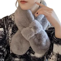 [ソユル] エコ フェイク ファー ビジュー付き ティペット マフラー 襟巻 レディース (グレー) [グレー]