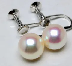 色テリ、花珠級 あこや真珠 8.2mmUP 直結イヤリング