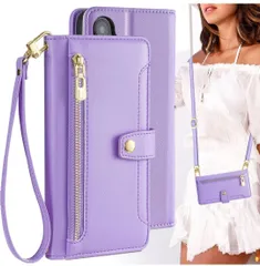 ★iPhone 16 Plus ケース 手帳型 ショルダー アイフォン 16 プラス カバー 手帳 適用 iPhone16Plus スマホケース 【 ストラップ 長+短 2本】 アイホン 16 プラス ショルダーケース ポシェット パープル