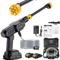 高圧洗浄機コードレスポータブル高圧洗浄機充電式強力噴射自吸式洗車機2個バッテリー付きPSE認証済多機能6in1ノズルフォームノズル付日本語取扱説明書