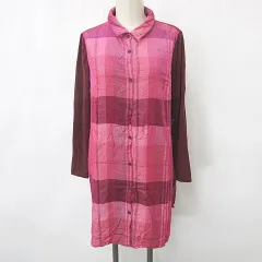 タバサ TABASA チュニック ワンピース 長袖 シャツカラー チェック柄 ピンク 32