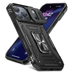 iPhone17ProMax用ケースリング付き衝撃吸収耐衝撃スタンド機能米軍MIL規格アイフォン17promax用ケース全面保護360°回転滑り落ちにくい人気おしゃれ携帯カバー黒WY100-13