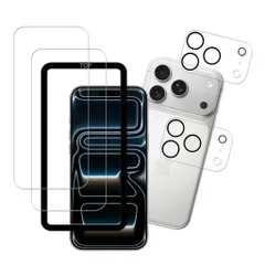 HKKAISiPhone17Promaxに適合するフィルム【2+2枚セット】ガイド枠付き日本製硝子採用iPhone17Promax用のガラスフィルムカメラフィルム強化ガラス液晶画面保護フィルム