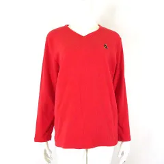ランズエンド LANDS' END ポーラテック POLARTEC フリース トップス くま 花柄 刺繍 Vネック Aircore-100 長袖 L 赤 レッド マルチカラー