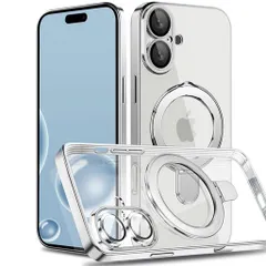 MuZiFiPhone17用ケースMagSafe対応リング付きクリアメッキ加工カバー車載ホルダー対応多機能レンズ保護薄型軽量耐衝撃構造透明柔らかいTPUアイフォン17用磁気カバークリアケース(iPhone