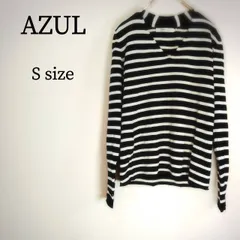 AZUL アズール ニット セーター 長袖 ボーダー Vネック モノトーン バイカラー ホワイト ブラック レディース S