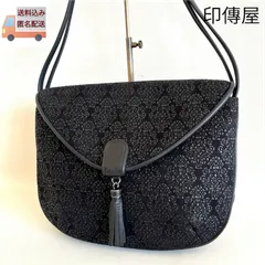 印傳屋 INDEN‐YA INDENYA 印伝 ショルダーバッグ ポシェット ダマスク柄 タッセル 鹿革 レザー  黒 ブラック 黒漆