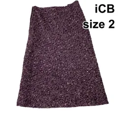 ■ アイシービー iCB スカート 膝丈 ミモレ Aライン   パープル ウール モヘア混 2 S 7号 レディース B5Y082