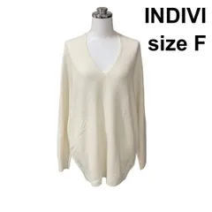 ■ インディヴィ INDIVI セーター 長袖 ラグラン Vネック チュニック丈 ニット トップス オフホワイト カシミア混 F M レディース H5Z134