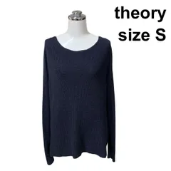 ■ セオリー theory セーター 長袖 ボートネック 前リブニット トップス ネイビー コットン カシミア S 7号 レディース H5Z139