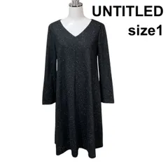 ■ アンタイトル UNTITLED ワンピース 長袖 Vネック 膝丈 フレア ネップ柄 黒 白 ウール シルク 1 S 7号 レディース H6A002