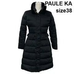■ ポールカ PAULE KA フェザーコート ロングコート 長袖 ハイネック 黒 コットン混 ラビットファー フェザー 38 M 9号 レディース S5Y719のサムネイル