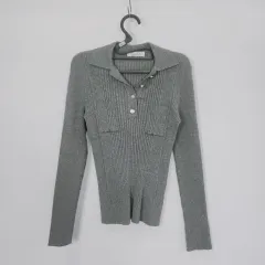 0527 Atelier Nain アトリエナイン kara（カラ）ゴージ 長袖 ニット グレー フリーサイズ
