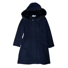 ZK37 ef-de エフデ ウールコート フードコート ネイビー ファー付き 日本製 レディース 7サイズ