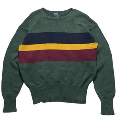 90’s POLO Ralph Lauren Cotton Knit Multi Border Green M ポロラルフローレン コットンニット ボーダー クルーネック
