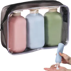 Alpha Depot トラベル ボトル シャンプーボトル 旅行 詰め替え 携帯用 リンス トリートメント ボディソープ バックパッカー ジム用 銭湯 温泉 パステルカラー 3本セット (200ml ピン [200ml ピンク,グリーン,ブルー(ポーチ付き)]