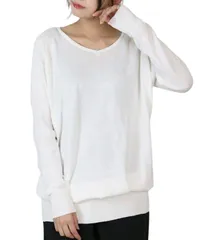 [Four leaf] Vネック ニット レディース セーター 長袖 コットン100％ 体型カバー ゆったり 無地 トップス カジュアル 秋冬 春 9色展開 M-2XL (JP, アルファベット, XL, ホワイト) [ホワイト] [XL]