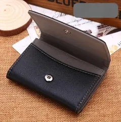 PUレザー二つ折りコインケース（グレー)お財布シンプル大容量