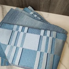 【美品】帯 水色 市松 年代物 アンティーク Vintage 和装 着物 浴衣 和服 骨董 リメイク 昭和 レトロ 婦人服 一点物 JAPAN 日本 織物 和装 和服 冠婚葬祭 銀 シルバー コスプレのサムネイル