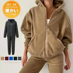 フリース セットアップ 未使用 レディース  防風 防寒 暖かい 長袖 あったか ジャージ 上下セット スウェット 部屋着 寝巻き 寝間着 秋冬 ルームウェア 大きいサイズ ジップアップパーカー　ジョガーパンツ min#