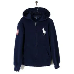 ポロ ラルフローレン POLO RALPH LAUREN パーカー フードパーカー ジップアップ ビッグ ポニー ロゴ ナンバー 刺繍 星条旗 120cm 紺 ネイビー 赤 国内正規品