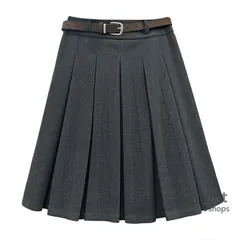 スカート レディース ウール プリーツ ハイウエスト ミモレ丈 学生風 シンプル 秋冬 M251229-5