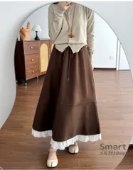 スカート レディース ウール Aライン ハイウエスト レース切替 大きいサイズ 秋冬 フレアスカート M251229-10